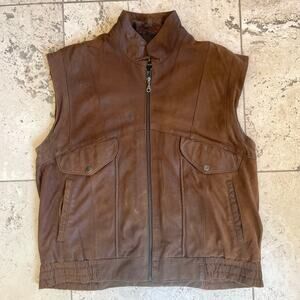 Wilsons Mens Vest Sz S Brown Motorcycle Jacket Genuine Leather Full Zip Biker